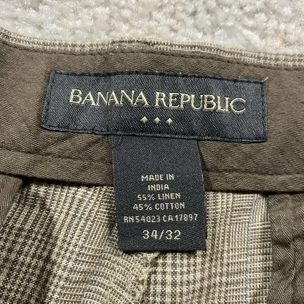 Banana Republic Pants Mens 34x32* Brown Linen Plaid Summer Trousers Glen Check